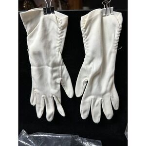 Vintage Ivory Fabric Gloves w/ Whipstitch Detail Mid Length Cream Formal Wedding